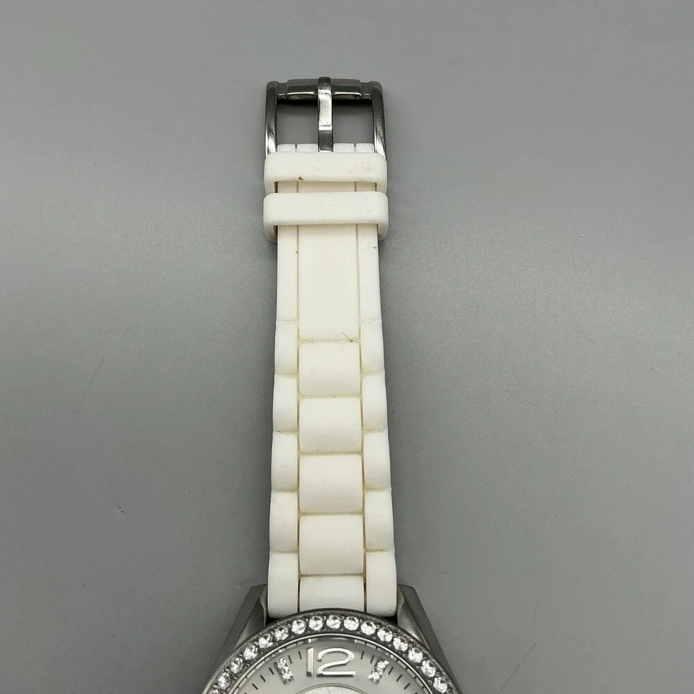 Fossil Womens Watch 38mm White Dial Silicone Crystal Bezel Multi Dial ES3244